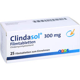 Abbildung: Clindasol 300 mg Filmtabletten 25 St, Filmtabletten PZN 13890426
