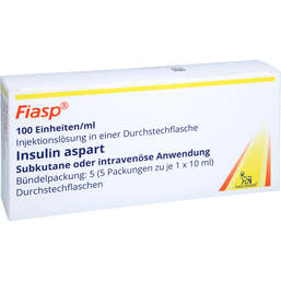 Abbildung: Fiasp 100 Einheiten / ml Injektionslösung i.e.Durchstechflasche 5X1X10 ml, Durchstechflaschen PZN 13892543
