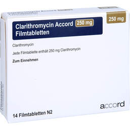 Abbildung: Clarithromycin Accord 250 mg Filmtabletten 14 St, Filmtabletten PZN 13893212