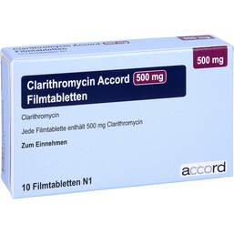 Abbildung: Clarithromycin Accord 500 mg Filmtabletten 10 St, Filmtabletten PZN 13893235