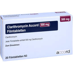 Abbildung: Clarithromycin Accord 500 mg Filmtabletten 20 St, Filmtabletten PZN 13893258