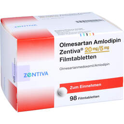 Abbildung: Olmesartan Amlodipin Zentiva 20 mg / 5 mg Filmtabletten  98 St, Filmtabletten PZN 13895636