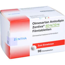 Abbildung: Olmesartan Amlodipin Zentiva 40 mg / 10 mg Filmtabletten  98 St, Filmtabletten PZN 13895665