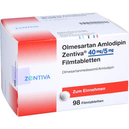 Abbildung: Olmesartan Amlodipin Zentiva 40 mg / 5 mg Filmtabletten  98 St, Filmtabletten PZN 13895694