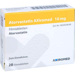 Abbildung: Atorvastatin Axiromed 10 mg Filmtabletten 28 St, Filmtabletten PZN 13896162