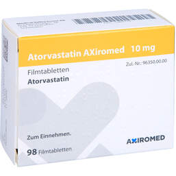 Abbildung: Atorvastatin Axiromed 10 mg Filmtabletten 98 St, Filmtabletten PZN 13896179