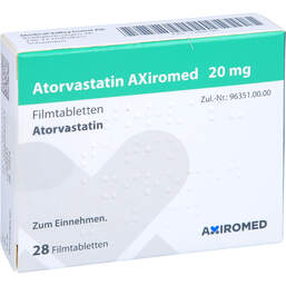 Abbildung: Atorvastatin Axiromed 20 mg Filmtabletten 28 St, Filmtabletten PZN 13896185