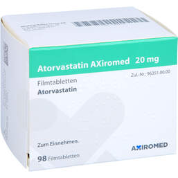 Abbildung: Atorvastatin Axiromed 20 mg Filmtabletten 98 St, Filmtabletten PZN 13896191