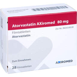 Abbildung: Atorvastatin Axiromed 80 mg Filmtabletten 28 St, Filmtabletten PZN 13896239