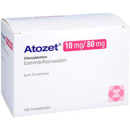 Abbildung: Atozet 10 mg / 80 mg Filmtabletten 100 St, Filmtabletten PZN 13899700
