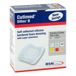 Abbildung: Cutimed Siltec B Schaumverband 7,5x7,5 cm mit Haftrand 10 St, Kompressen PZN 13901070