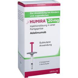 Abbildung: Humira 20 mg / 0,2 ml Injektionslösung in Fertigspritze  2 St, Injektionslösung PZN 13902709