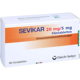 Abbildung: Sevikar 20 mg / 5 mg Filmtabletten 98 St, Filmtabletten PZN 13907581