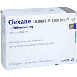 Abbildung: Clexane 10.000 I.E.100mg / ml Ilo in einer Fertigspritze 20 St, Injektionslösung in einer Fertigspritze PZN 13907629