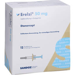 Abbildung: Erelzi 50 mg Injektionslösung in einer Fertigspritze 12 St, Injektionslösung PZN 13913050