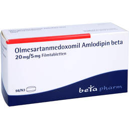 Abbildung: Olmesartanmedoxomil Amlodipin beta 20 mg / 5 mg Fta 98 St, Filmtabletten PZN 13913297