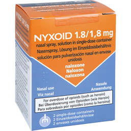 Abbildung: Nyxoid 1,8 mg Nasenspray Lösung Einzeldosisbehältn. 2X1 St, Nasenspray PZN 13919472