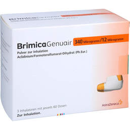 Abbildung: Brimica Genuair 340 µg / 12 µg Pulver zur Inhalation 60ED 3 St, Inhalationspulver PZN 13921776
