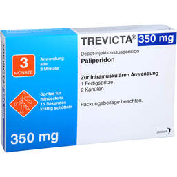 Abbildung: Trevicta 350 mg Depot-Injektionssuspension in einer Fertigsp. 1 St, Depot-Injektionssuspension PZN 13922014