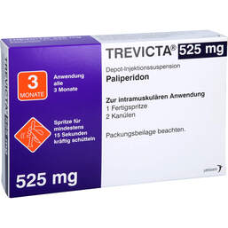 Abbildung: Trevicta 525 mg Depot-Injektionssuspension in einer Fertigsp. 1 St, Depot-Injektionssuspension PZN 13922020