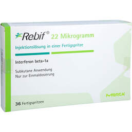 Abbildung: Rebif 22 Mikrogramm Injektionslösung in einer Fertigspritze 36 St, Fertigspritzen PZN 13924987