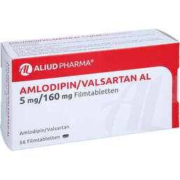 Abbildung: Amlodipin / Valsartan AL 5 mg / 160 mg Filmtabletten 56 St, Filmtabletten PZN 13947899