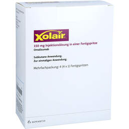 Abbildung: Xolair 150 mg Injektionslösung in einer Fertigspritze 4 St, Injektionslösung in einer Fertigspritze PZN 13970450