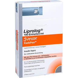 Abbildung: Liprolog 100 E / ml Junior Kwikpen Injektionslösung Fertigpen 5X3 ml, Injektionslösung PZN 13971811