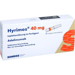 Abbildung: Hyrimoz 40 mg / 0,8 ml Injektionslösung im Fertigpen 2 St, Injektionslösung PZN 13974790