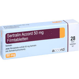 Abbildung: Sertralin Accord 50 mg Filmtabletten 28 St, Filmtabletten PZN 13978977