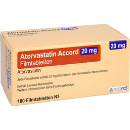 Abbildung: Atorvastatin Accord 20 mg Filmtabletten 100 St, Filmtabletten PZN 13980709