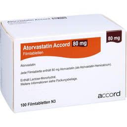 Abbildung: Atorvastatin Accord 80 mg Filmtabletten 100 St, Filmtabletten PZN 13980767