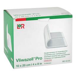 Abbildung: Vliwazell Pro superabsorb.Kompresse steril 10x20 cm 10 St, Kompressen PZN 14005159