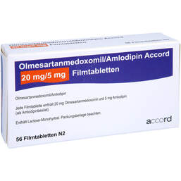 Abbildung: Olmesartanmedoxomil / Amlodipin Accord 20 mg / 5 mg 56 St, Filmtabletten PZN 14021170