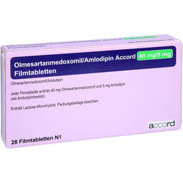 Abbildung: Olmesartanmedoxomil / Amlodipin Accord 40 mg / 5 mg 28 St, Filmtabletten PZN 14021193