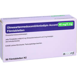 Abbildung: Olmesartanmedoxomil / Amlodipin Accord 40 mg / 5 mg 56 St, Filmtabletten PZN 14021201