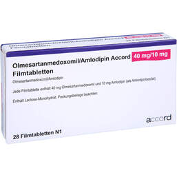Abbildung: Olmesartanmedoxomil / Amlodipin Accord 40 mg / 10 mg 28 St, Filmtabletten PZN 14021224