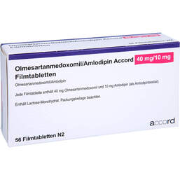 Abbildung: Olmesartanmedoxomil / Amlodipin Accord 40 mg / 10 mg 56 St, Filmtabletten PZN 14021230