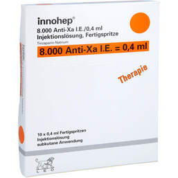 Abbildung: Innohep 8.000 Anti-Xa I.E. / 0,4ml Fertigspritzen 10 St, Injektionslösung in einer Fertigspritze PZN 14022809