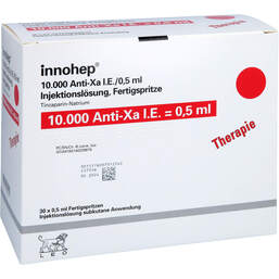 Abbildung: Innohep 10.000 Anti-Xa I.E. / 0,5ml Fertigspritzen 30 St, Injektionslösung in einer Fertigspritze PZN 14022867