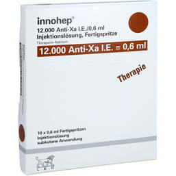 Abbildung: Innohep 12.000 Anti-Xa I.E. / 0,6ml Fertigspritzen 10 St, Injektionslösung in einer Fertigspritze PZN 14022896