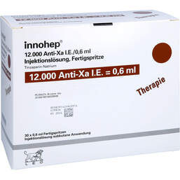 Abbildung: Innohep 12.000 Anti-Xa I.E. / 0,6ml Fertigspritzen 30 St, Injektionslösung in einer Fertigspritze PZN 14022904