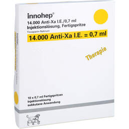 Abbildung: Innohep 14.000 Anti-Xa I.E. / 0,7ml Fertigspritzen 10 St, Injektionslösung in einer Fertigspritze PZN 14022933
