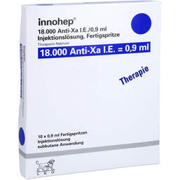 Abbildung: Innohep 18.000 Anti-Xa I.E. / 0,9ml Fertigspritzen 10 St, Injektionslösung in einer Fertigspritze PZN 14023016