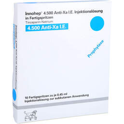Abbildung: Innohep 4.500 Anti-Xa I.E. 0,45ml Fertigspritzen 10 St, Injektionslösung in einer Fertigspritze PZN 14026463