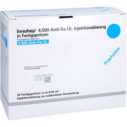 Abbildung: Innohep 4.500 Anti-Xa I.E. 0,45ml Fertigspritzen 30X0.45 ml, Injektionslösung in einer Fertigspritze PZN 14026486