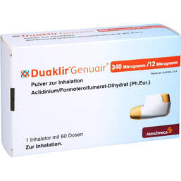 Abbildung: Duaklir Genuair 340 µg / 12 µg Pulver zur Inhalation 60ED 1 St, Inhalationspulver PZN 14027497