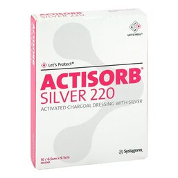 Abbildung: Actisorb 220 Silver 6,5x9,5 cm steril Kompressen 10 St, Kompressen PZN 14032104