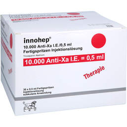Abbildung: Innohep 10.000 Anti-Xa I.E. / 0,5 ml Fertigspritze 30X0.5 ml, Injektionslösung in einer Fertigspritze PZN 14033233
