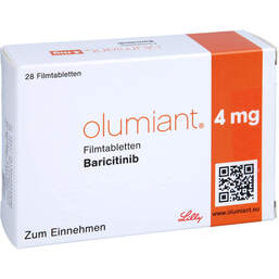 Abbildung: Olumiant 4 mg Filmtabletten 28 St, Filmtabletten PZN 14033368